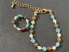 ハンドメイド ビーズ ブレスレット リング セット 023