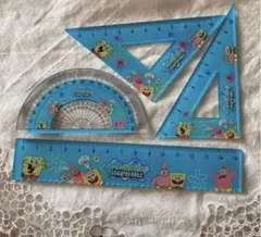 スポンジボブ 三角定規セット　分度器　４セット★ブルー　イエロー