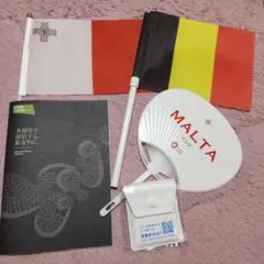EXSP2025マルタ・スロベニア国旗、うちわ、ノ―トセット