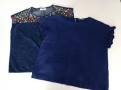 ワケあり サマンサモスモス ネイビーフリル袖コットントップス