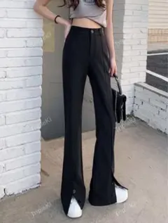 SHEIN Honeyspot スリットヘム フレアレッグ パンツ スラックス