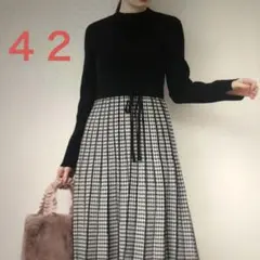 WEB完売極美品❣️千鳥チェックバイカラーワンピース