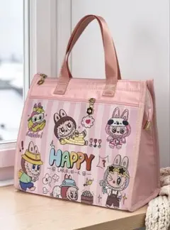 ラブブ。（保温，保冷）お弁当パック　カラフルキャラクター トートバッグ（ピンク）