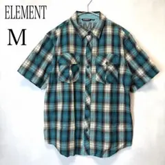 ELEMENT エレメント 半袖 チェック シャツ M 緑×黒×白