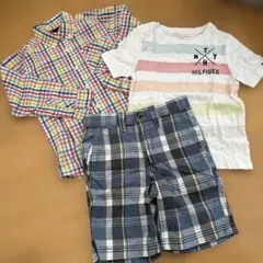 TOMMY HILFIGER チェック柄シャツとTシャツ、ショートパンツのセット