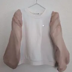 【美品】branshes ピンクシースルーバルーン袖トレーナー 120