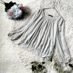 MICHEL KLEIN 長袖 ブラウス ギャザー シフォン ライトグレー 38のサムネイル