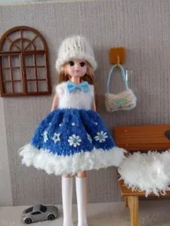 ⑳ リカちゃん ハンドメイド 服 ニット ワンピース 帽子 バッグ マフラー