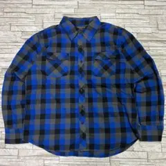 USA古着 MACHINE フランネルシャツ ブルーグレー 2ポケット チェック