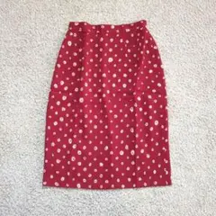 Vintage ひざ丈スカート 赤 M ドット柄 昭和レトロ モード 古着