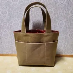 ハンドメイド デニムブラウンカーキミニトートバッグ