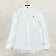 【美品】現行品 ポロラルフローレン リネン100% 長袖シャツ ホワイト M