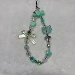 ビーズストラップ　携帯ストラップ　韓国　y2k スクバ　グリーン