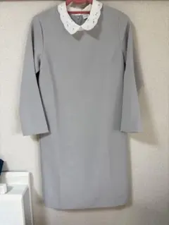 Techichi ダブルクロス衿刺繍ワンピース　グレーのサムネイル