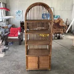 引き取り限定 ヴィンテージ アーチ ラタン 藤 チェスト 棚 ラック