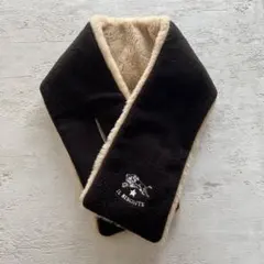 IL BISONTEのボアマフラー黒×ベージュやわらか肌触り