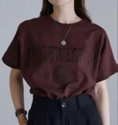 新品／BONJOUR SAGAN カレッジ刺繍ピグメントスウェットTシャツ／半袖