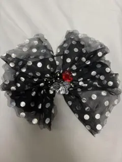 ディズニー　ミニー　ヘアゴム　リボン　ドット　黒　ブラック　ミッキー