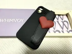 WHIMVOY ブラック iPhone16plus ケース ハートストラップ