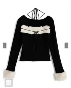 GRL ファーホルターネックリボンニットトップス ブラック