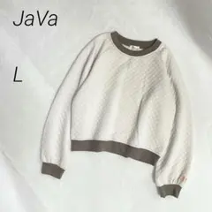 JaVa バイカラークロップド丈キルティングプルオーバー　長袖