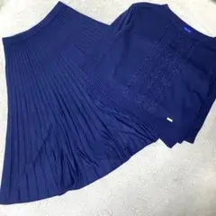 美品❤️ブルーレーベルクレストブリッジ ケーブルニット セットアップ プリーツ