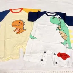 ★ロンパース 2枚セット 赤ちゃん 新生児 洋服 つなぎ 半袖 恐竜柄 男の子