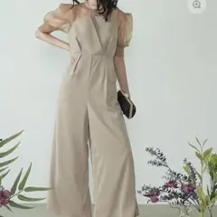 kana ベージュ シースルー パフスリーブ ジャンプスーツ　結婚式　お呼ばれ