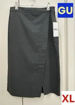 新品 未使用 GU グレー チェック柄 ラップスカート XL