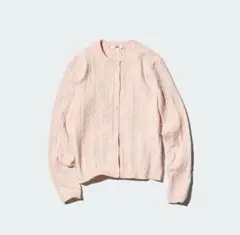 ケーブルクルーネックカーディガン ピンク