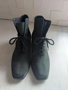 美品ダークグリーン スウェードハイカットブーツ 23cm おしゃれ フラット