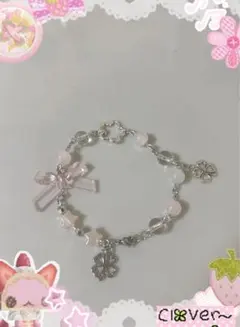 ガーリー系 ハンドメイド ブレスレット ピンク×シルバー
