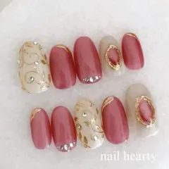 【現品】ネイルチップ 　ミラー　リーフ　葉　マグネット　赤　グレージュ　白