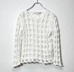 美品 23SS コムコム フラワーチュール ウール刺繍カットソー S