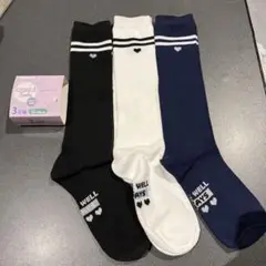 【新品☆19-24㎝】女の子用　ハイソックス　靴下　3足セット　通学用　⑤