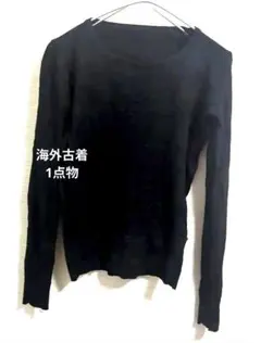 海外古着 1点物 黒 ブラック 長袖 ニット セーター シンプル 無地 タイト