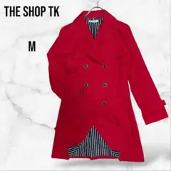 【THE SHOP TK】ベルト付きトレンチコート 赤 ダブルチェスター ロング