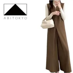 E549 ABITOKYO スキッパネックワイドシルエットオールインワン　L 新