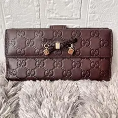 極美品✨GUCCI シマ　ダークブラウン　プリンシー　レザー　シルバーロゴ