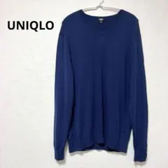 ユニクロ ネイビー エクストラファインメリノ Vネック 長袖 セーター