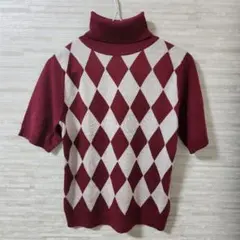 【M】ニット セーター タートルネック アーガイル ハイネック