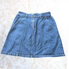 デニムフレアスカート ミニ丈 フロントジップ M