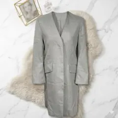 kei shirahata ノーカラーロングコート グレー系 春秋 隠しボタン0