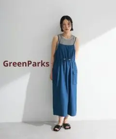 GreenParks カーゴポケットデニムキャミワンピース　ブルー