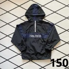 【NAUTICA】ナイロン アノラック パーカー ブラック×ネイビー 150