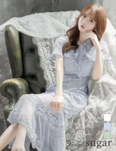 【最終値下げ】ERUKEI エルケイ レースロングドレス S 水色