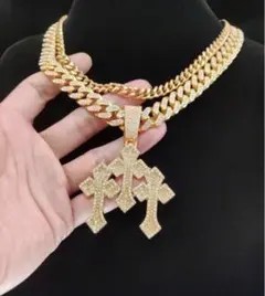 ブリンブリン マイアミキューバンネックレス クロスペンダント3連 ゴールド 喜平