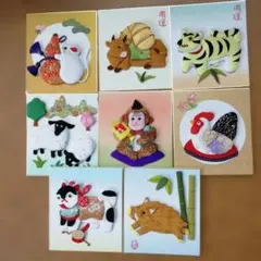 ちりめん押し絵　ミニ色紙　8枚まとめて　在庫処分