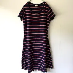 MOSSIMO 90s リブニット ボーダーワンピース Y2K メロウ袖 紺 Mのサムネイル