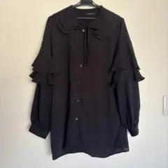 185. ジーナシス　ブラウス　フリル付きブラックシャツ